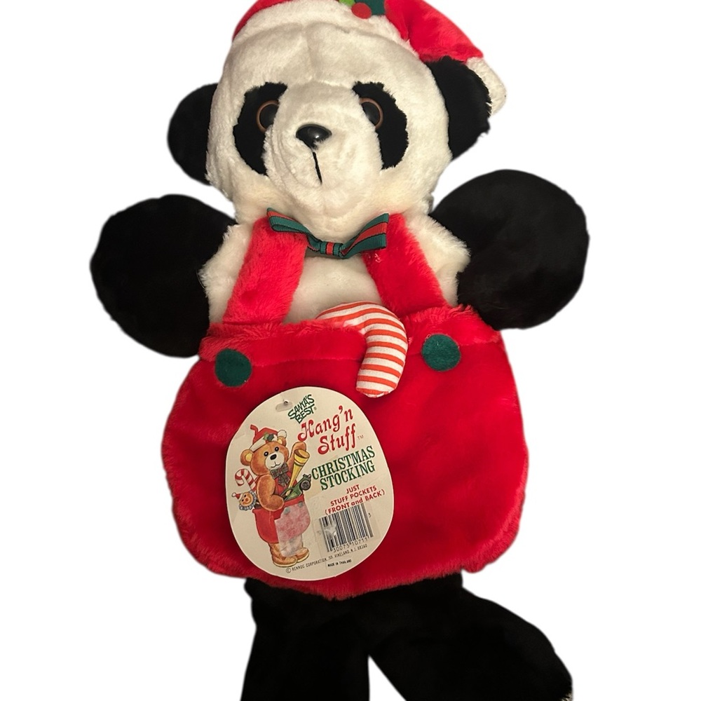 Vintage Santas Best Panda Bear Christmas Stocking Sack 3D With Original Tags
